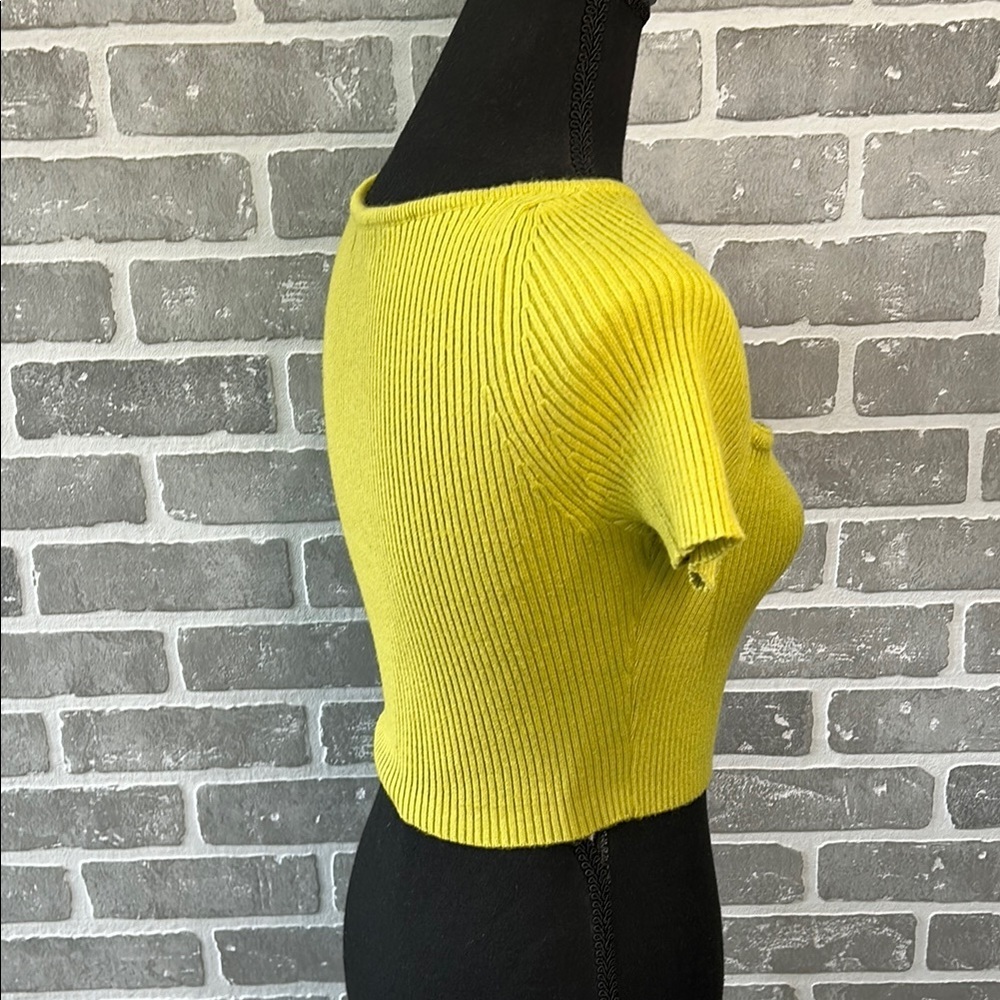 Isalis Ribbed Crop Top Sweater Small Lime Green Sweetheart Neckline Y2K - Picture 5 of 14